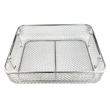 Crimped Wire Mesh Storage Basket with Tilted Handles