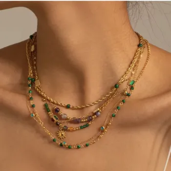 JD Jewelry Waterproof Simple Chain Necklace Stainless Steel Double Layer Snake Chain Necklace for Girls