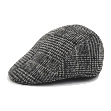 Winter Warm Beret for Middle-aged and Elderly Men - Classic Plaid Peaked Cap