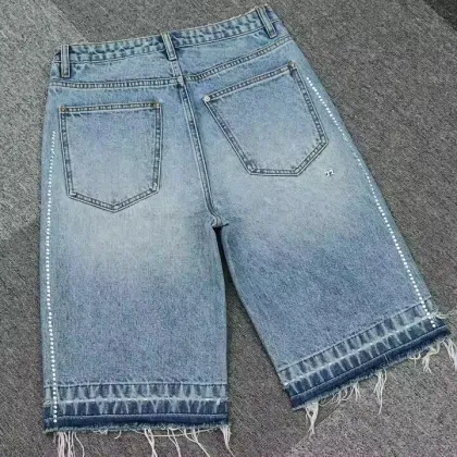 Fashion Jeans Shorts Men Custom Street wear Rhinestone Summer Denim Shorts