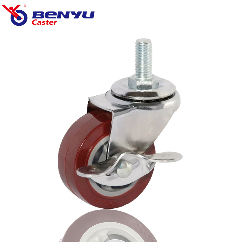 3 Inch PU Threaded Stem with Brake Casters