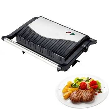 Adjustable Temperature Control Panini Maker: 180 Degree Flip, Nonstick Surface, Healthy Grilling for 2 Slices on Flat Plate - Meat Contact Grill