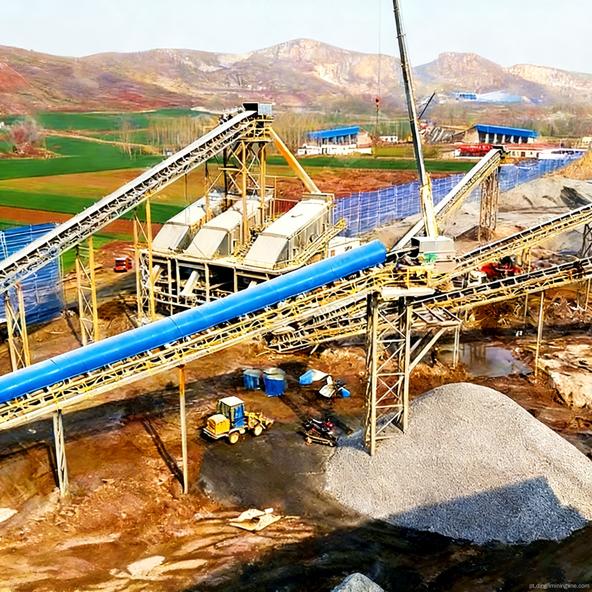 Sistema avançado de processamento de seixos para uso em construção