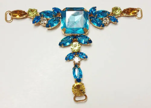 Coffee&Turquoise Stone and Rhinestone Combined Sandals Chain