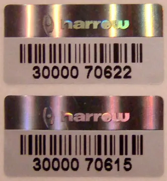 Destructible hologram with barcode label sticker