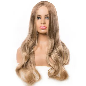 Long Wavy Ombre Blonde Wigs Brown Mix Color,Synthetic Wigs For Women Natural Middle Part Wig Hair