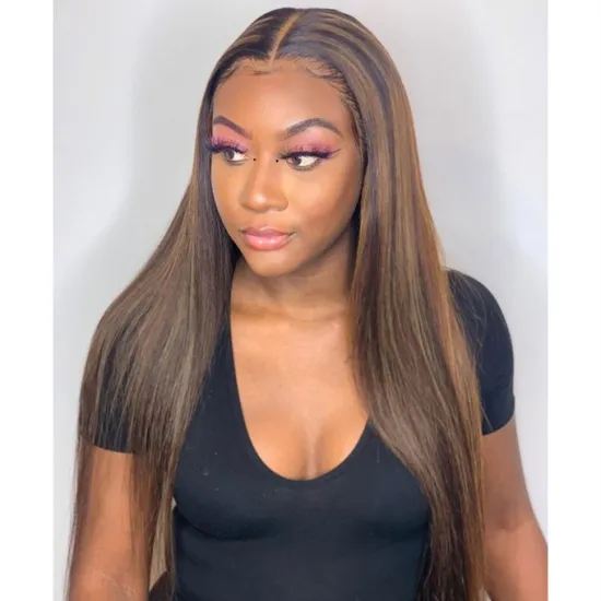 Cheap Swiss Lace Wig For Women Raw Virgin Unprocessed Long Hair Wig Modern Show 4/27 Highlights Blonde Color Wig With Baby Hair