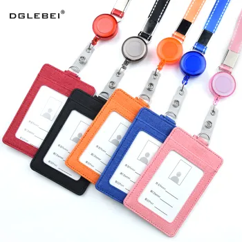 Premium PU Leather ID Card Holder with Telescopic Buckle and Hanging Rope
