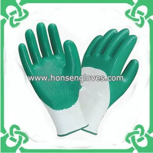 Hs201t Green Nitrile Nylon Kitted Gloves In 3/4 Coating, High Quality
