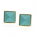 Natural Craved Pyramid Turquoise Stud Earrings