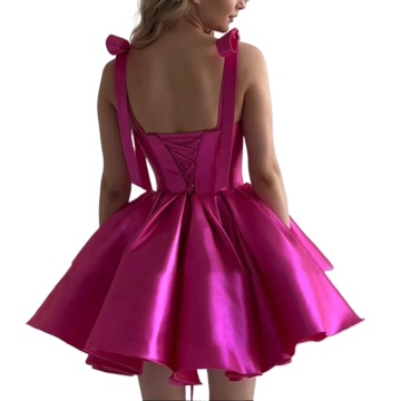 Simple Short Satin Red Prom and Graduation Dresses | Black Formal Evening Gowns