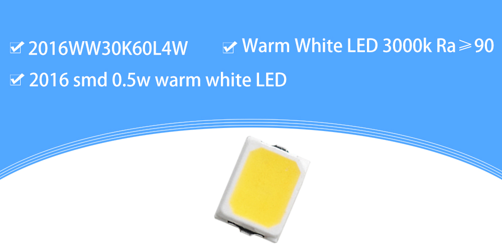 2016WW30K60L4W High CRI LED 2016 SMD Warm White 2900-3100K 0.5W