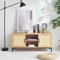 Rattan TV Stand Gabinet, moderno gabinete de medios de comunicación Centro de entretenimiento para televisores de hasta 50 &quot;, mesa de consola de televisión de madera de madera con