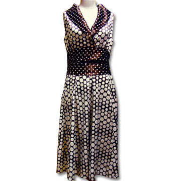 Sleeveless Dress with dot Printing and Waist Belt