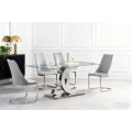 Mesa de comedor moderna de acero inoxidable plateada