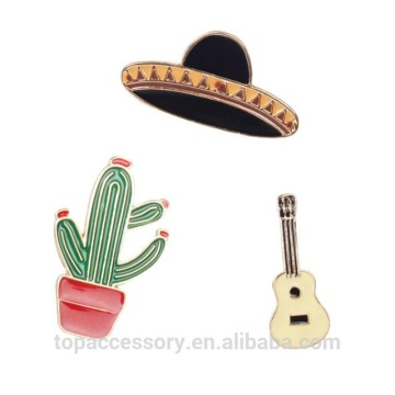 TLP61013-47 Fashion Cartoon Mexico cactus Guitar Hat Metal Brooch Pins Button Pins Jeans Bag Decoration Gift