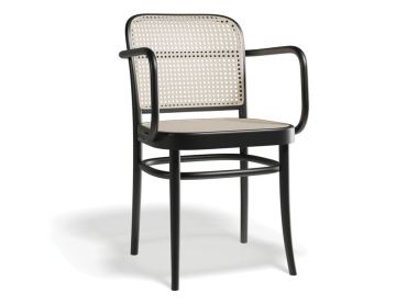 Modern Black Elm Dining Chairs with Rattan Seat for Hotels and Leisure Areas