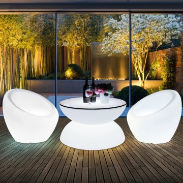 طاولة طعام LED: طاولة قهوة فناء على شكل الساعة الرملية مع ميزة مقاومة للماء