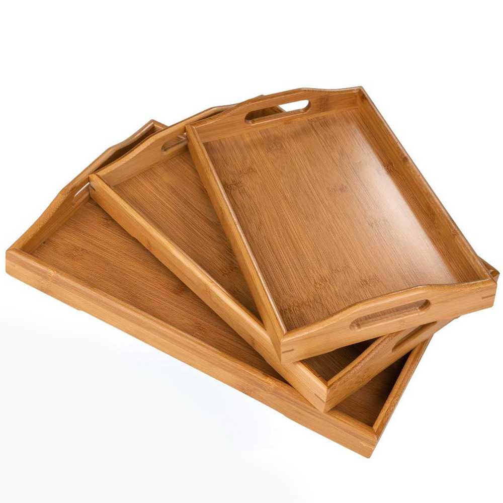 3 PCS NATURAL BAMBOO SERVING TRAY