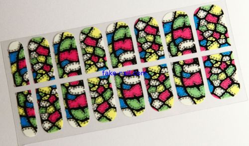 Neon Color Finger Nail Stickers , Full Cover Non Toxic Nail Strips