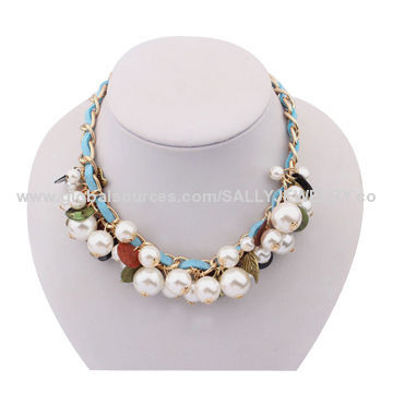 Bohemian Pearl Chokers, Made Of Alloy/Suede Leather/Metal/Pearl, OEM Colors are Welcome