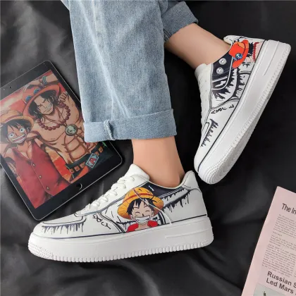 Graffiti White Shoes Men's Fashion Personality Skateboard Shoes Casual Shoes Trend Men Flats Vulcanize Shoes Size 44