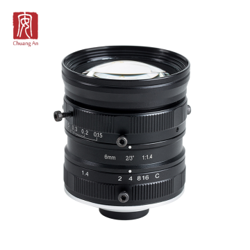 6mm 2/3\" F1.4-16 5MP C Mount Manual Iris Machine Vision Lens for Industrial Measurement or Inspection