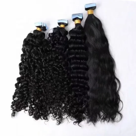 Raw Natural Remy 100% Human Hair Curly Invisible Tape-In Extensions