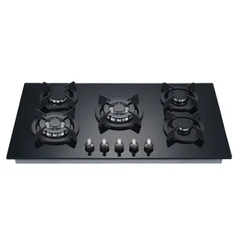 Black Tempered Glass 5-Burner NG Gas Stove with Modern Design