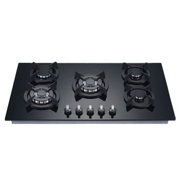 Black Tempered Glass 5-Burner NG Gas Stove with Modern Design