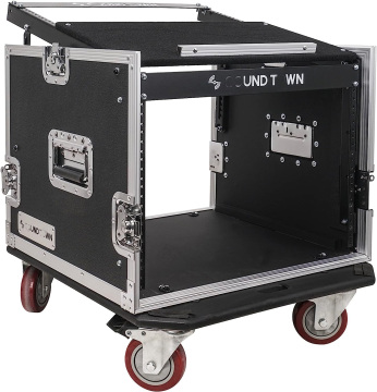 8U Audio Rack Road ATA -Hülle mit 11U Slant Mixer Top, 20 Zoll Racktiefe, Rollen, 8 Raumgröße, Pro -Tour -Note
