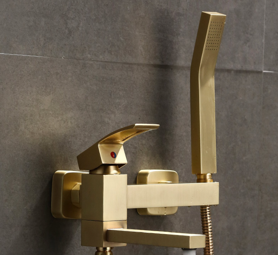 Robinet de baignoire carré en laiton doré brossé pour salle de bain de luxe robinet mélangeur d&#39;eau froide chaude