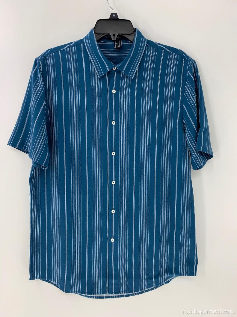 Chemise boutonnée à rayures bleue et blanche pour homme