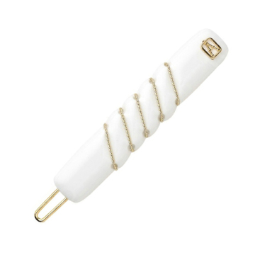 Long white hair barrette for girl with gold plated
