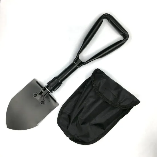 Folding Survival Shovel with Wood Saw - Black, 22.5inch, Lightweight Outdoor Tool with Carry Bag