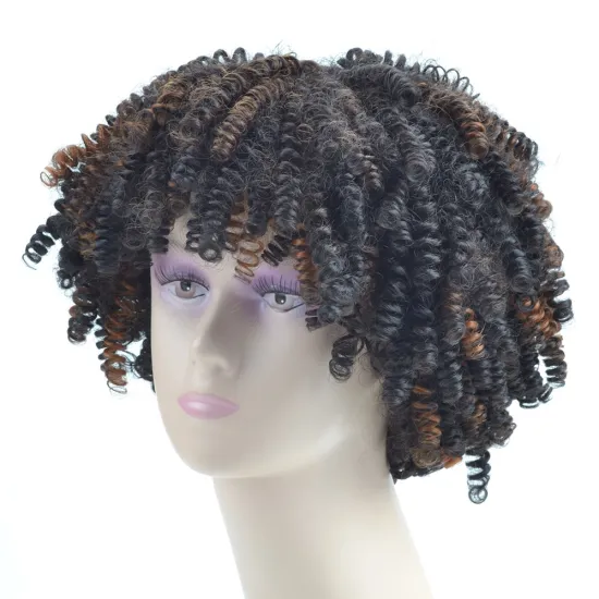 Wholesale New Arrival Black Fashion Ombre Short Afro Fluffy Hair Kinky Curly Synthetic Fiber Hair Wigs For Black Woman