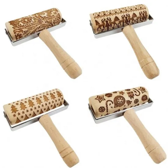 Wooden Embossed Cake Decorating Rolling Pin for Christmas Holiday Fondant Gumpaste Tools