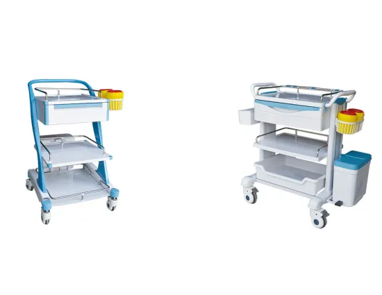 Hospital equipment treatment trolley with drawers