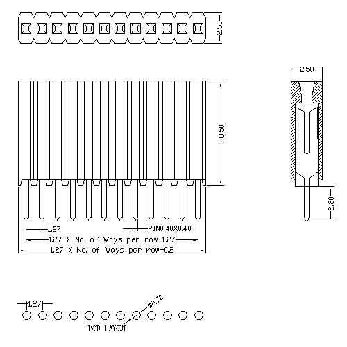 1.27 mm Female Header Single Row Straight TypeH8.5