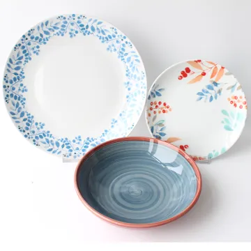 Ocean Color Glazed Stoneware Embossed Ceramic Plates Sets