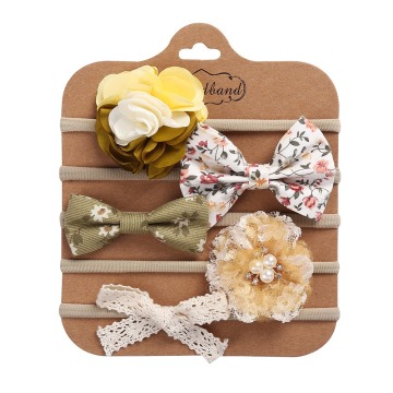5-Piece Baby Ribbon Headband Set: Princess Lace Floral Print Nylon Hair Bands for Girls - Newborn to Toddler Accessories
