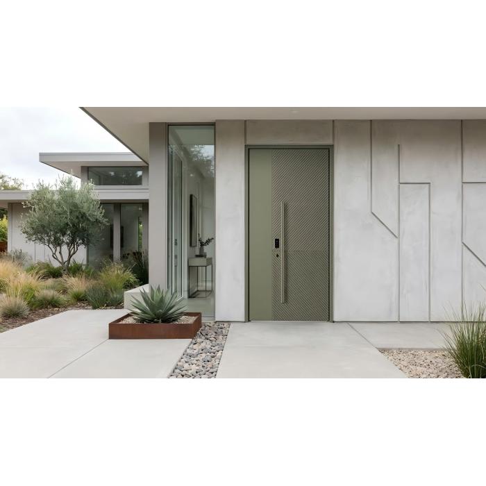 Villa moderna de alta segurança com portas frontais assimétricas