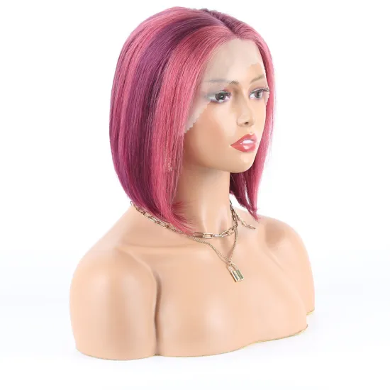 Cheap Color Lace Wig For Women, Purple Pink Brazilian Human Hair, Cuticle Aligned Glueless Transparent T Shape Lace Bob Wig