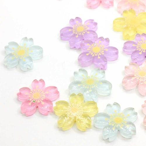 Beautiful Cherry Blossom Flower Shaped Resin Flatback Cabochon For Girls Garment Accessories Or Bedroom Ornaments Beads