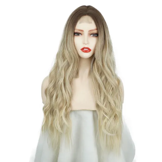 Vigorous Cheap Price Long Curly Wavy Ombre Blonde Wig Synthetic Body Wave Hair Heat Resistant Fiber Wigs For Black White Women