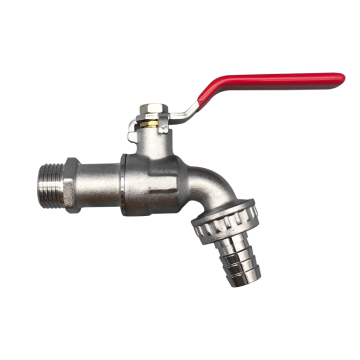 Nickle Plated Brass Heavy Duty Outdoor Garden Bibcock Tap, 1/2 x 3/4 Inch Red Lever