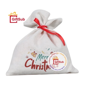 Wholesale Personalized Red Ribbon Christmas Gift Bags - 15*20cm Linen Blank Sublimation Santa Sacks