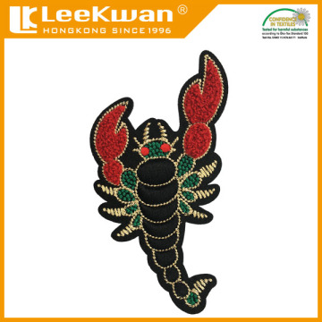red chenille embroidery lobster with metal thread patch