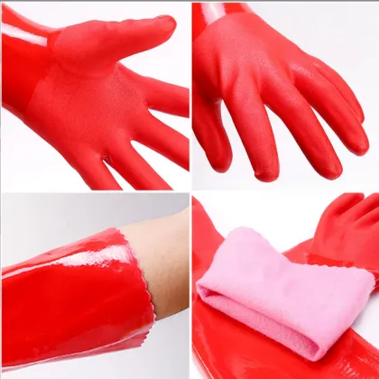 Waterproof Durable PVC Plus Velvet Dishwashing Gloves for Household Cleaning