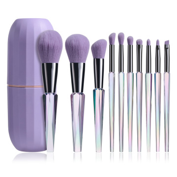 Custom Logo Professional Soft Synthetic Purple Makeup Brush Set - 10pcs Crystal Face Cosmetic Tools for Eye